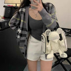 Classic plaid knitted cardigan jacket for women loose fit sweater for women single breasted top for women-Casual Fashion - The Artisan's Wardrobe