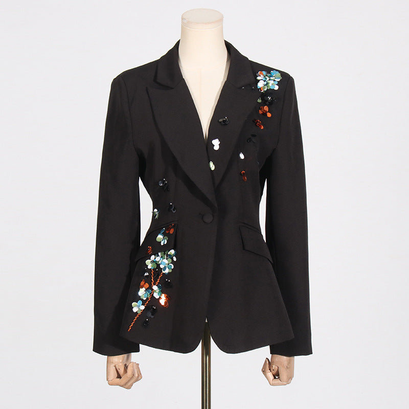 Elegant Solid Color Slim Fit Sequined Suit Jacket for Stylish Men-Casual Fashion - The Artisan's Wardrobe