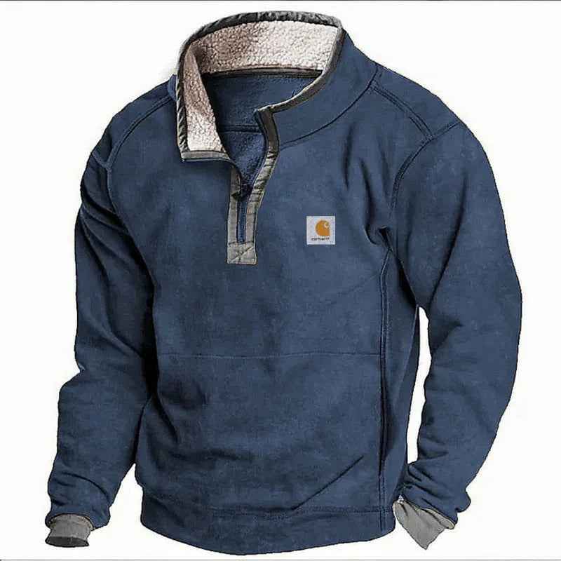 Men's Casual Hoodie with Stand Collar, Zipper Closure, and Fleece Lining for Autumn and Winter-Casual Fashion - The Artisan's Wardrobe