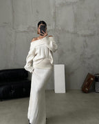 Winter Knitted Two Piece Set for Women - Elegant Off Shoulder Sweater and Slim Skirt Suit for Fashionable Office Ladies-Casual Fashion - The Artisan's Wardrobe