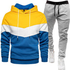 Men's three color hoodie sports suit, fashionable and casual, spring and autumn splicing hooded top, long pants two-piece set-Casual Fashion - The Artisan's Wardrobe