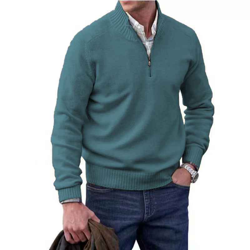 Men's Warm Wool Sweater with Zipper Stand-up Collar-Casual Fashion - The Artisan's Wardrobe