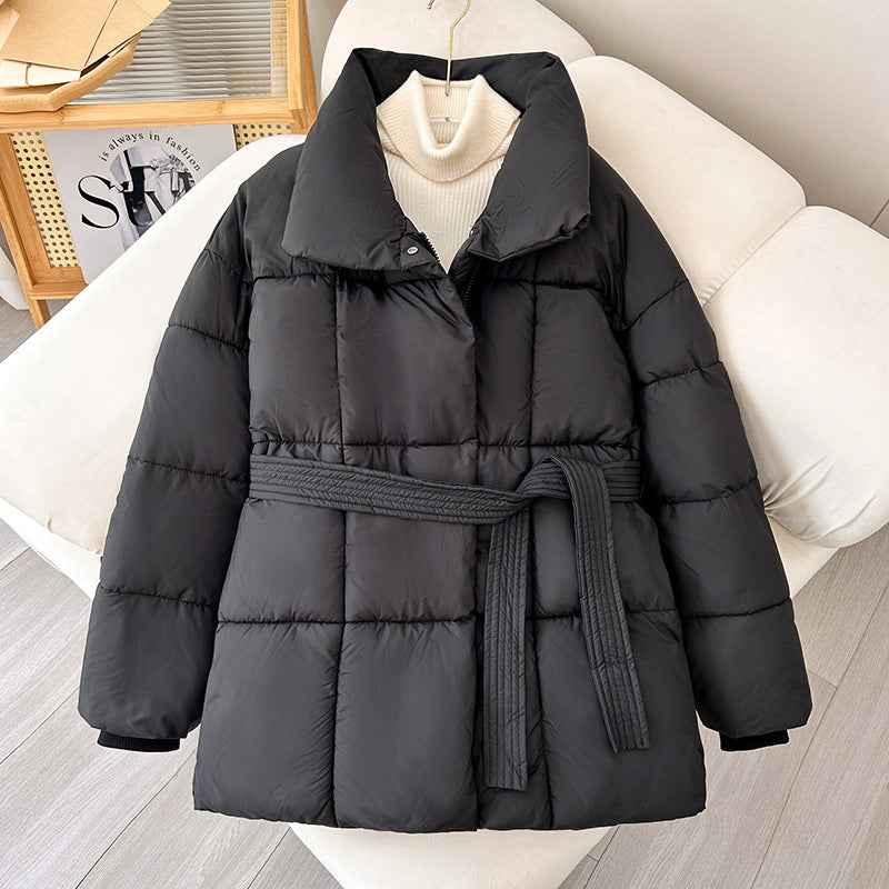 Winter Thick Stand Collar Women's Winter Puffer Jackets with Tie Waist - Elegant Short Coats for Ladies Streetwear-Casual Fashion - The Artisan's Wardrobe