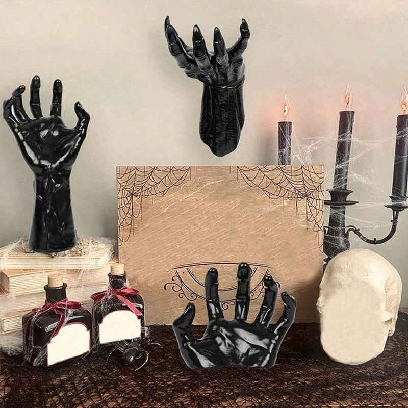 Gothic Halloween Wall Decor: 12-Pack Bat Sticker Wall Hangings with Spooky Hands & Lit Candles-Casual Fashion - The Artisan's Wardrobe