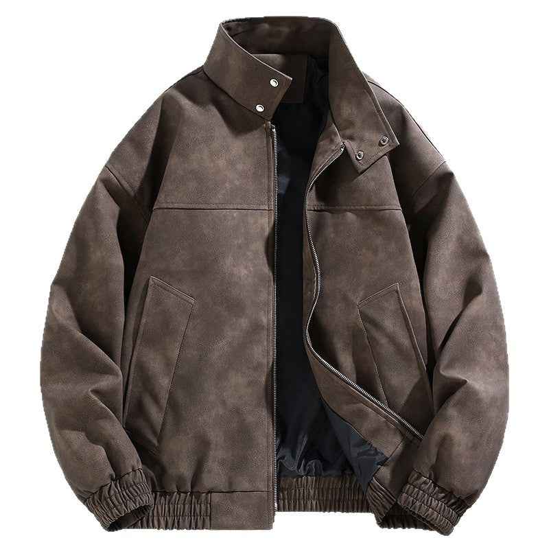 Wholesale Men's Tie-Dye Leather Jacket - Retro PU Spring Autumn Casual Stand Collar Style-Casual Fashion - The Artisan's Wardrobe