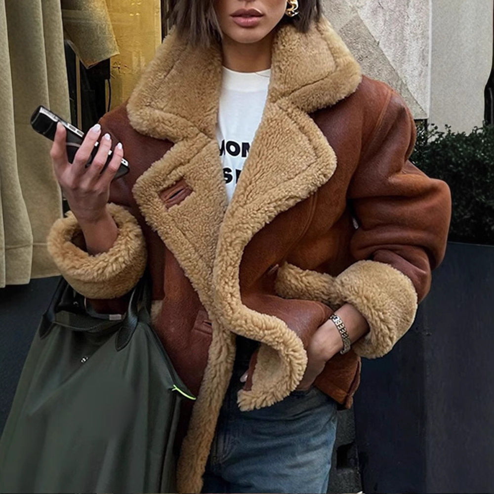 One-Piece Jacket - Cozy Lamb Wool Coat for Autumn and Winter Fashion