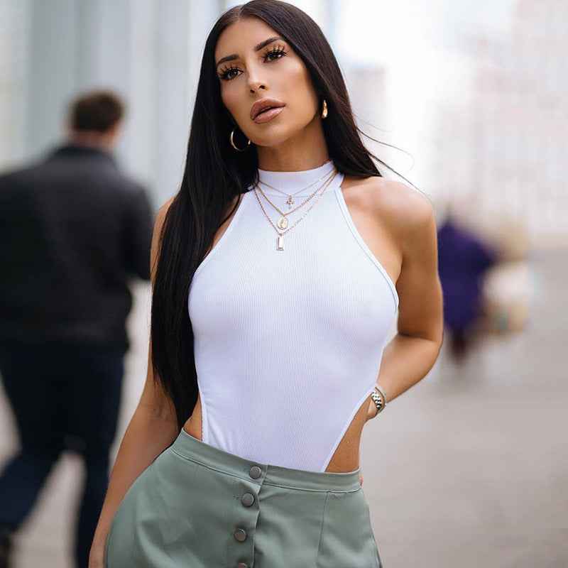 European and American Women's Slim Fit Jumpsuit with Sexy Hanging Neck and High Slit-Casual Fashion - The Artisan's Wardrobe