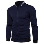 Men's Plaid Collar Sweatshirt Jacket - Zipper Stand Up Collar Cardigan in Solid Colors-Casual Fashion - The Artisan's Wardrobe