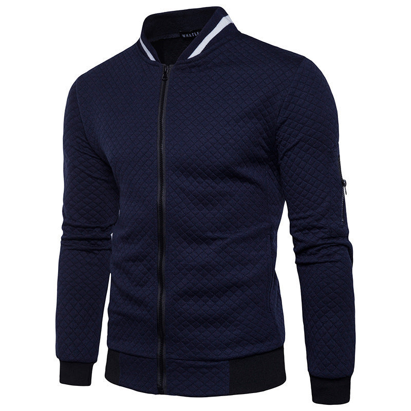 Men's Plaid Collar Sweatshirt Jacket - Zipper Stand Up Collar Cardigan in Solid Colors-Casual Fashion - The Artisan's Wardrobe