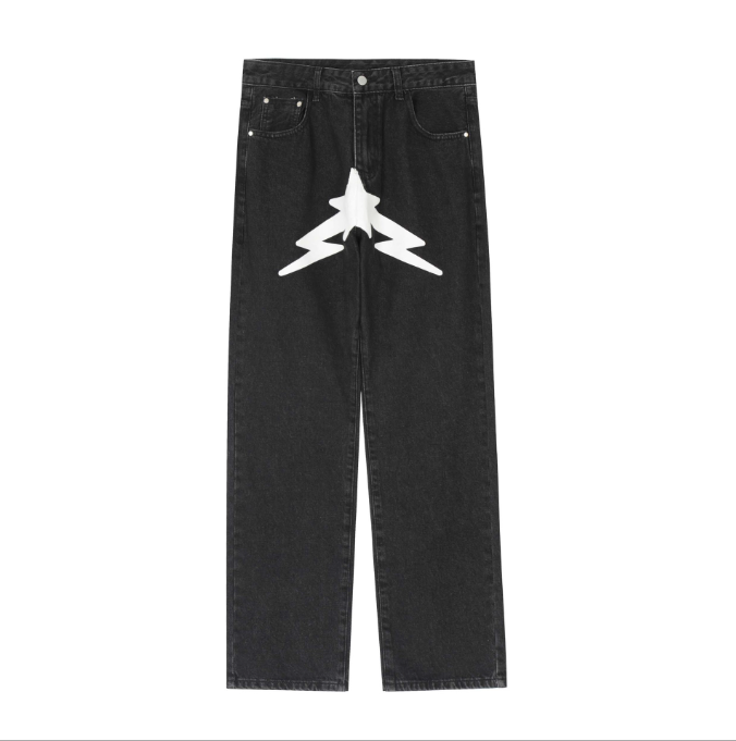 American High Street Pentagram Printed Jeans for Men - Fashion Brand Street Loose Wide Leg Casual Trousers-Casual Fashion - The Artisan's Wardrobe