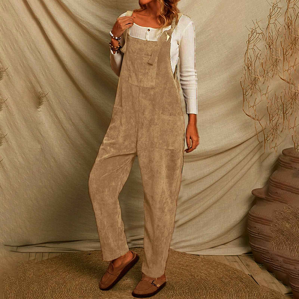 Corduroy Shoulder Strap Jumpsuit with Multi Pockets-Casual Fashion - The Artisan's Wardrobe