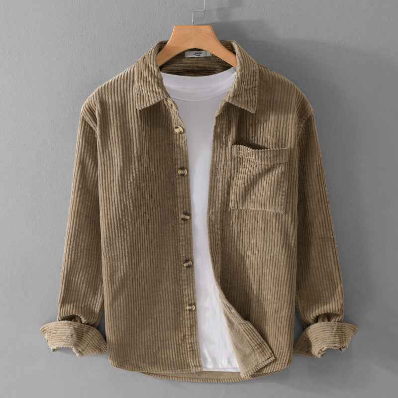 Autumn and winter men's corduroy long sleeved shirt, simple, casual, trendy, retro, handsome men's shirt