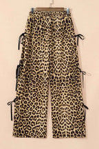 Leopard Bow Tie Pants with Elastic Waist for Effortless Style-Casual Fashion - The Artisan's Wardrobe