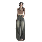 Wide-Leg Jeans Women's New Washed High-Waisted Loose Distressed Straight Leg Floor-Length Pants