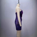 Fashionable Backless Purple Mini Dress with One Shoulder Design and Sequin Mesh Accents-Casual Fashion - The Artisan's Wardrobe