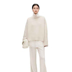 High Neck Cashmere Sweater Women - Loose Thick Woolen Sweater with Knitted Base-Casual Fashion - The Artisan's Wardrobe