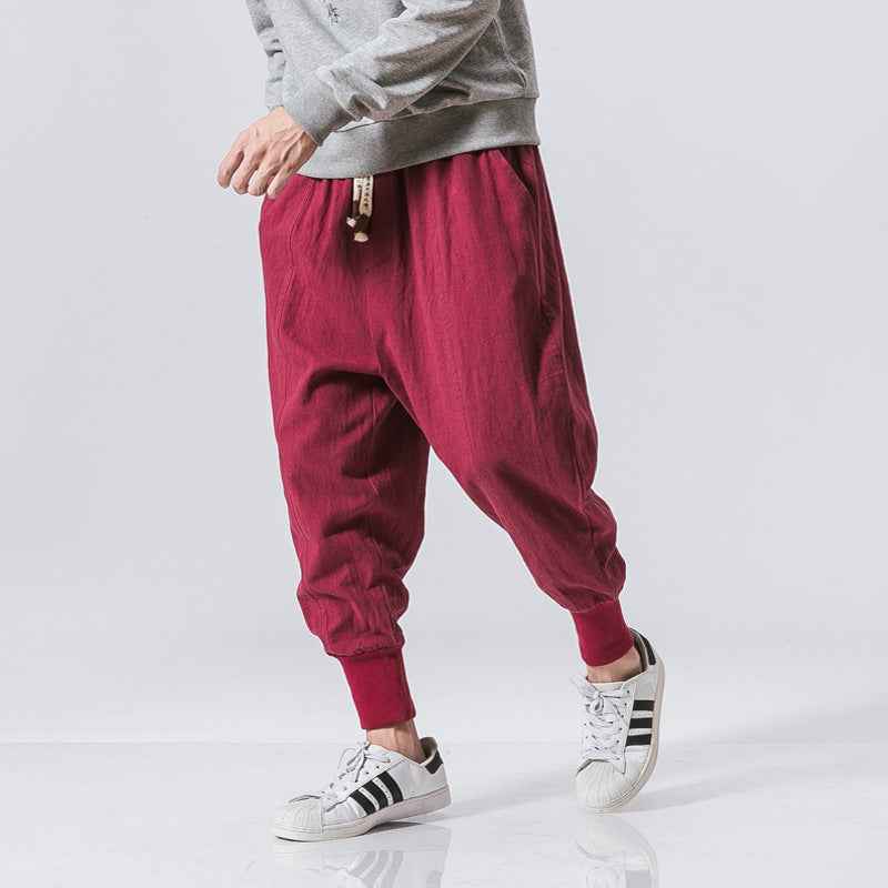 Men's Linen Casual Pants - Spring and Autumn Loose Bun Leg Style, Chinese Japanese Fashion-Casual Fashion - The Artisan's Wardrobe