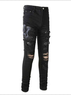 Men's Snake Embroidered Slim Jeans - Washed Style for a Trendy Look-Casual Fashion - The Artisan's Wardrobe