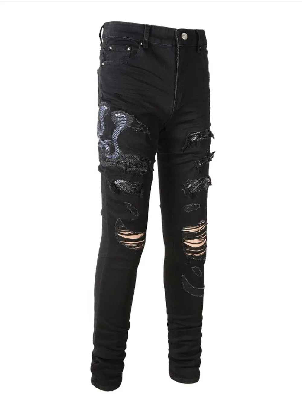 Men's Snake Embroidered Slim Jeans - Washed Style for a Trendy Look-Casual Fashion - The Artisan's Wardrobe