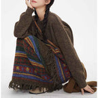 Ethnic Retro Knit Sweater Set with Tassel Pullover and Striped Skirt for Women - Autumn and Winter Fashion-Casual Fashion - The Artisan's Wardrobe
