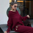 Winter Knitted Two Piece Set for Women - Elegant Off Shoulder Sweater and Slim Skirt Suit for Fashionable Office Ladies-Casual Fashion - The Artisan's Wardrobe