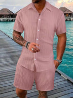Men's Plus Size Short Sleeve Shirt and Shorts Set in Full Size-Casual Fashion - The Artisan's Wardrobe