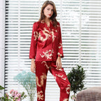 Silk Couple Sleepwear Long Sleeved Set with Dragon and Phoenix Print for Men and Women-Casual Fashion - The Artisan's Wardrobe