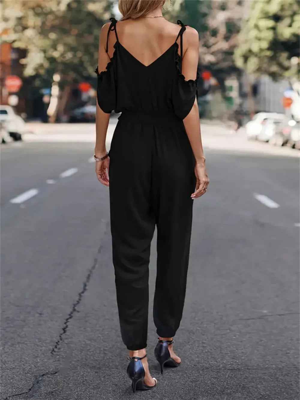 Surplice Spaghetti Strap Jumpsuit for Effortless Style and Comfort-Casual Fashion - The Artisan's Wardrobe