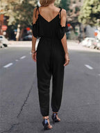 Surplice Spaghetti Strap Jumpsuit for Effortless Style and Comfort-Casual Fashion - The Artisan's Wardrobe