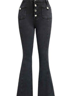 Button Fly High Waist Flare Jeans for Effortless Style and Comfort-Casual Fashion - The Artisan's Wardrobe