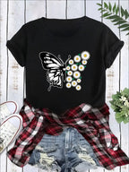 Women's Butterfly and Daisy T-Shirt - Soft Casual Loose Fit Fashion Clothing for Everyday Wear-Casual Fashion - The Artisan's Wardrobe
