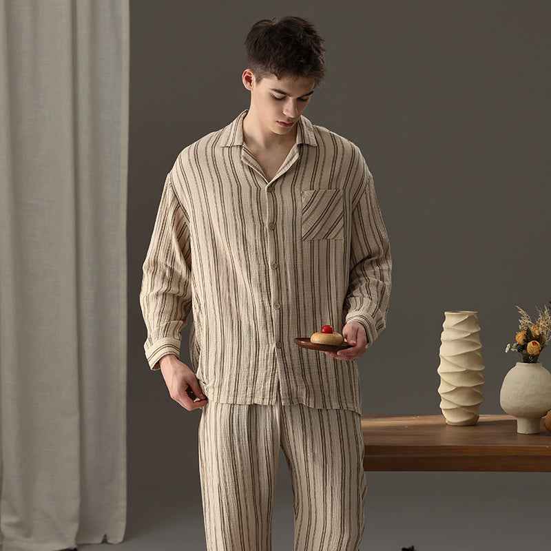 Couple's sleepwear autumn new item Wabi Sabi style cotton yarn can be worn outside loose men's and women's home clothes-Casual Fashion - The Artisan's Wardrobe