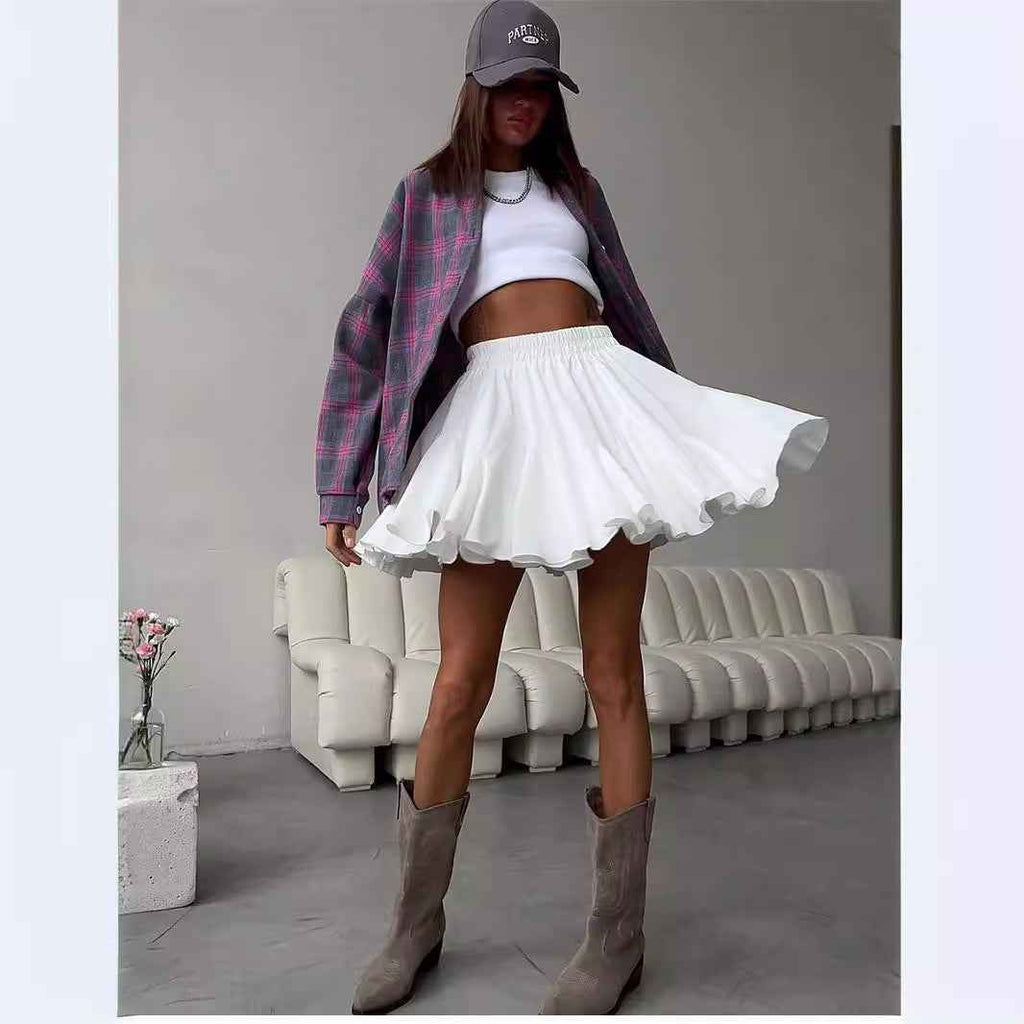 Splicing Black Fungus Pleated Mini Skirt - European and American Street Trend-Casual Fashion - The Artisan's Wardrobe