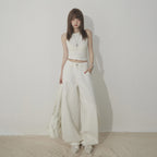 White High-Waisted Knife-Edge Jeans Women Casual Slim-Fit Wide-Leg Pants