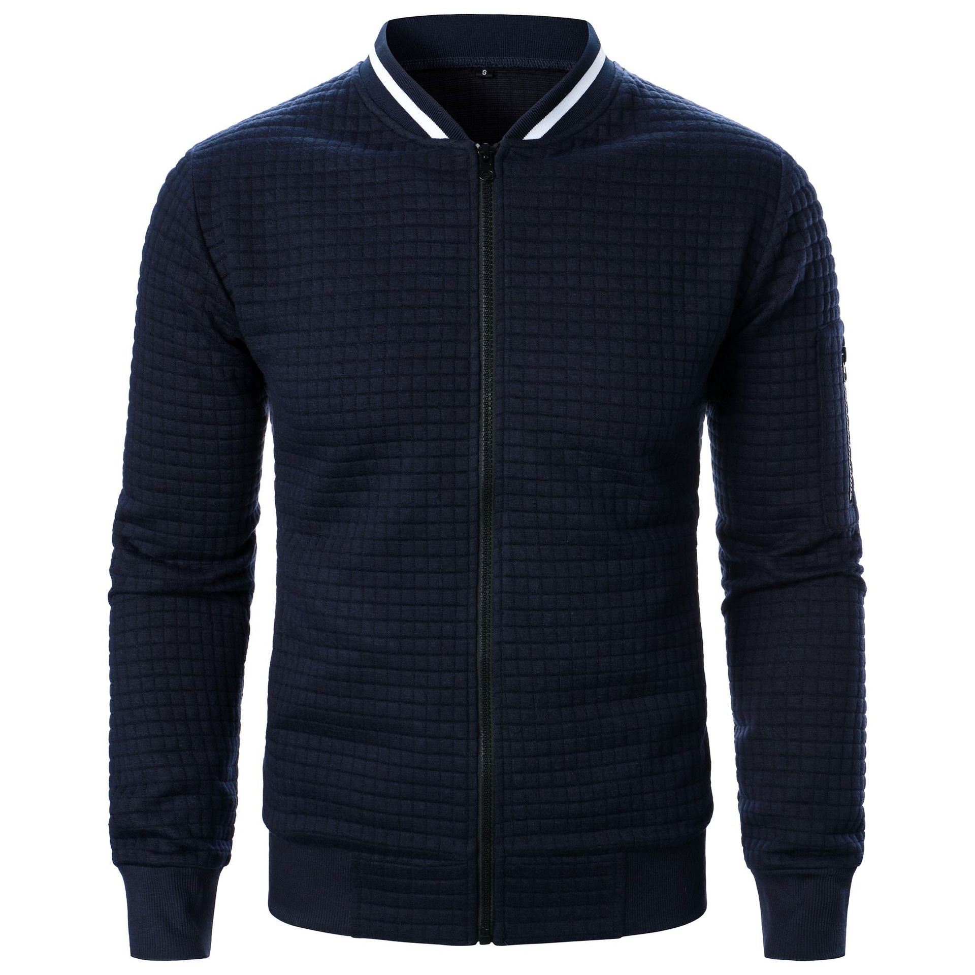 Men's Plaid Sweatshirt Jacket with Zipper and Stand-Up Collar - Casual Cardigan Style-Casual Fashion - The Artisan's Wardrobe