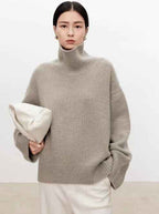 High Neck Cashmere Sweater Women - Loose Thick Woolen Sweater with Knitted Base-Casual Fashion - The Artisan's Wardrobe