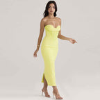 Solid Color Strapless Fishbone Back Dress with Slit - Tight and Sexy Fit-Casual Fashion - The Artisan's Wardrobe