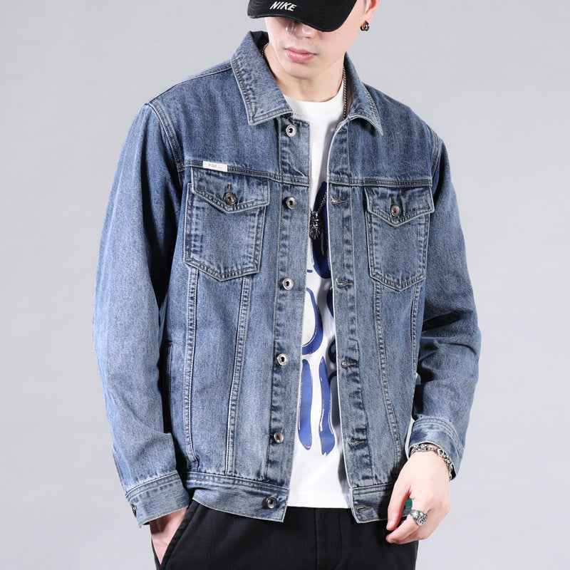 New Men's Casual Denim Jacket - Korean Version Solid Color for Couples, Plus Size, Lapel Design-Casual Fashion - The Artisan's Wardrobe