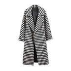 woolen coat for women in checkered design, medium to long length, slim fit windbreaker-Casual Fashion - The Artisan's Wardrobe