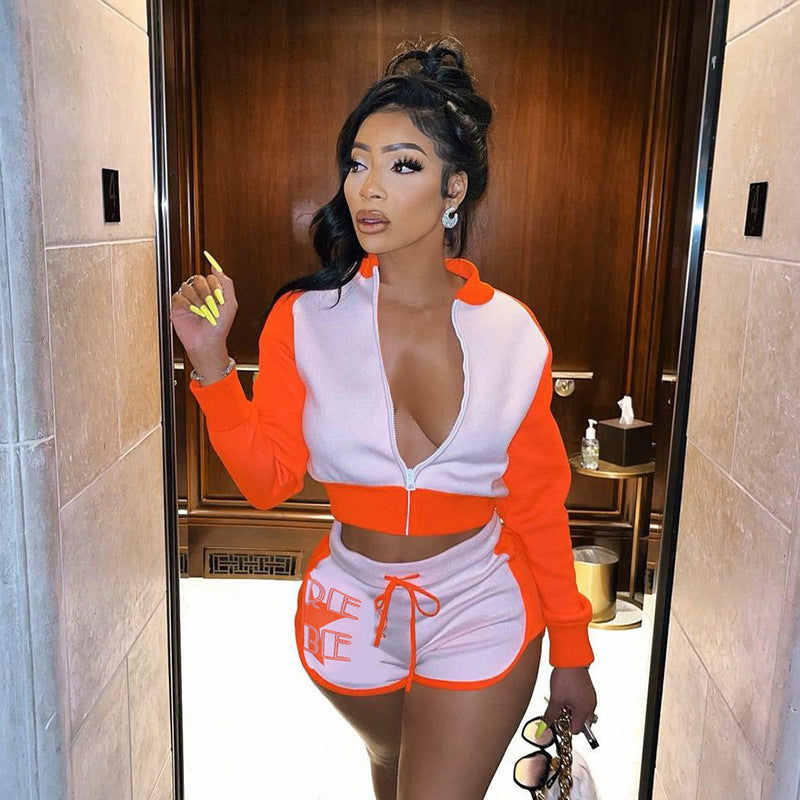 Casual Printed Colorblock Athleisure Set - Long Sleeve Shorts Set for Stylish Comfort-Casual Fashion - The Artisan's Wardrobe