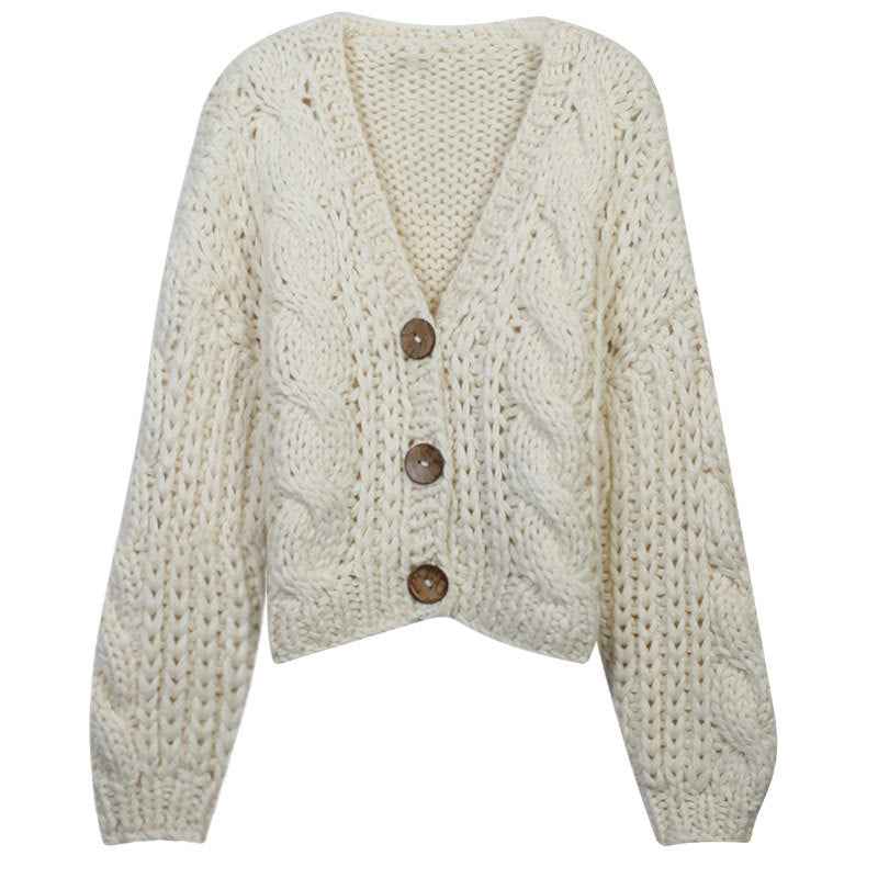 Women's Pink Knit Cardigan - Long Sleeved V-Neck Hollow Thick Loose Knit Jacket-Casual Fashion - The Artisan's Wardrobe