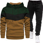 Men's three color hoodie sports suit, fashionable and casual, spring and autumn splicing hooded top, long pants two-piece set-Casual Fashion - The Artisan's Wardrobe