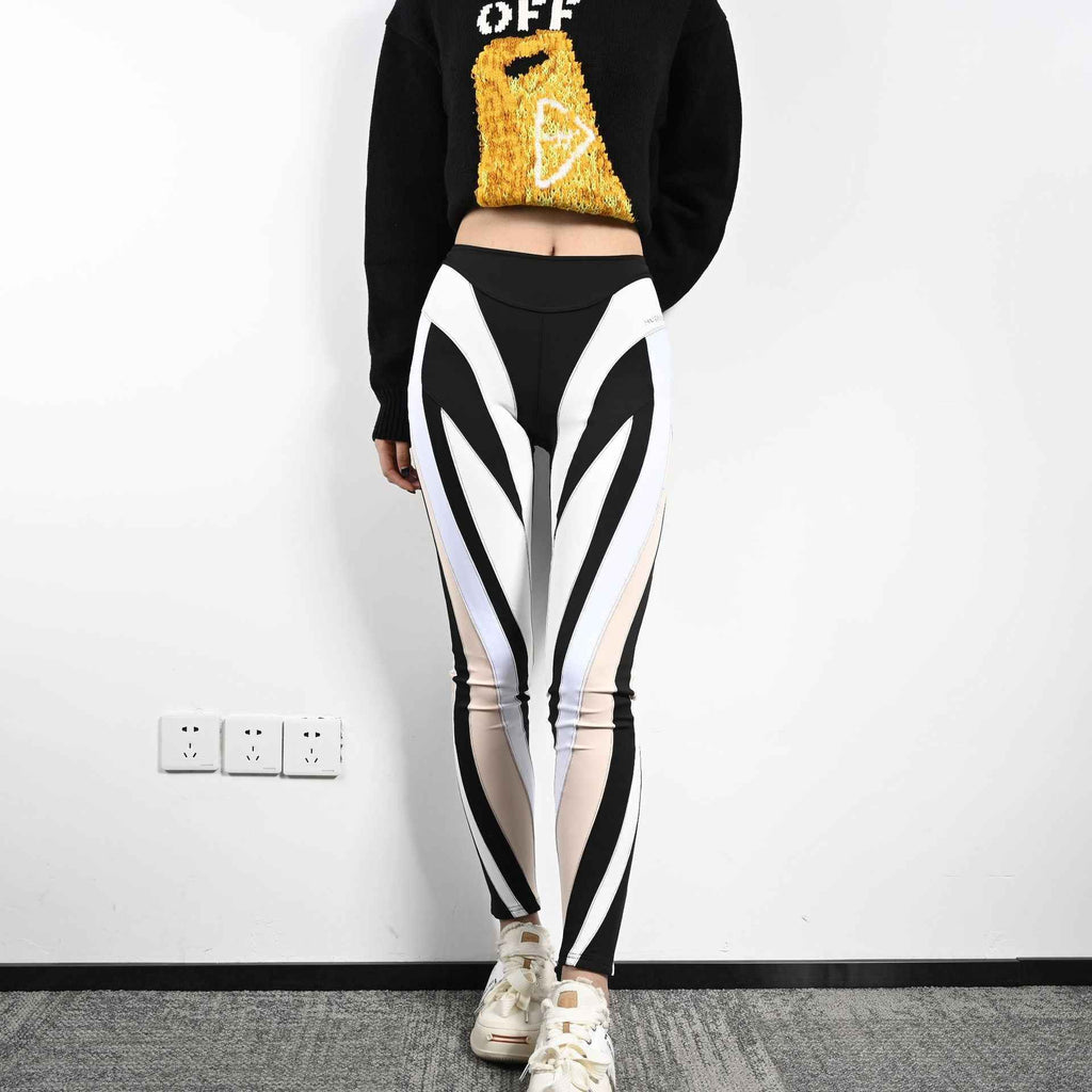 High Waisted Elastic Leggings with Splicing Design - High-End Women's Light Luxury Apparel-Casual Fashion - The Artisan's Wardrobe