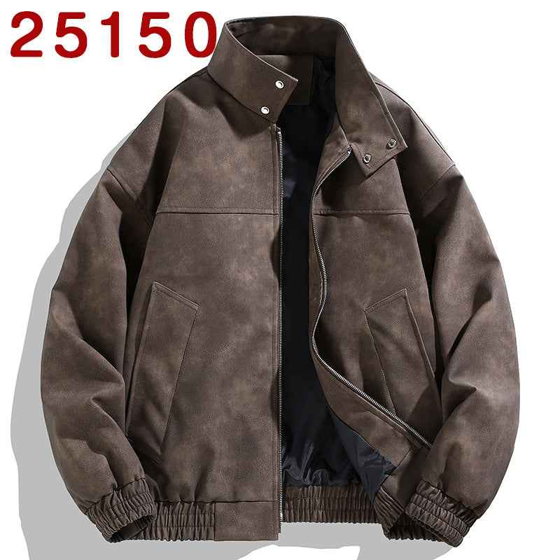 Wholesale Men's Tie-Dye Leather Jacket - Retro PU Spring Autumn Casual Stand Collar Style-Casual Fashion - The Artisan's Wardrobe