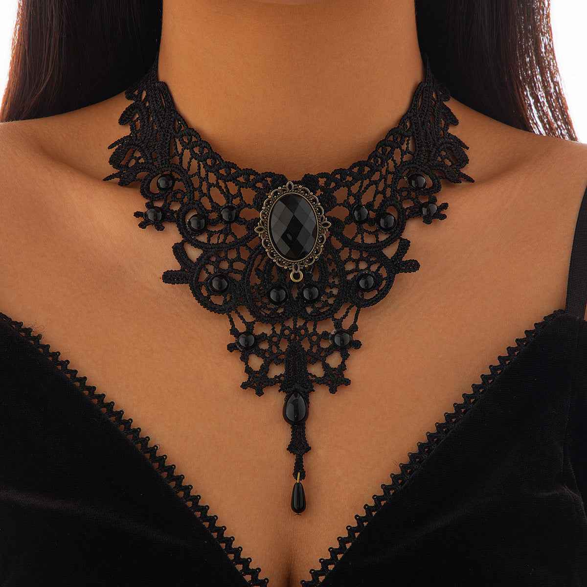 Gothic Lace Choker Necklace for Halloween Party - Geometric Lace Collarbone Chain-Casual Fashion - The Artisan's Wardrobe