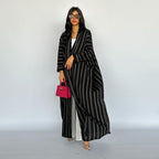 Muslim Women's Striped Cardigan Long Zebra Print Abaya Jacket-Casual Fashion - The Artisan's Wardrobe