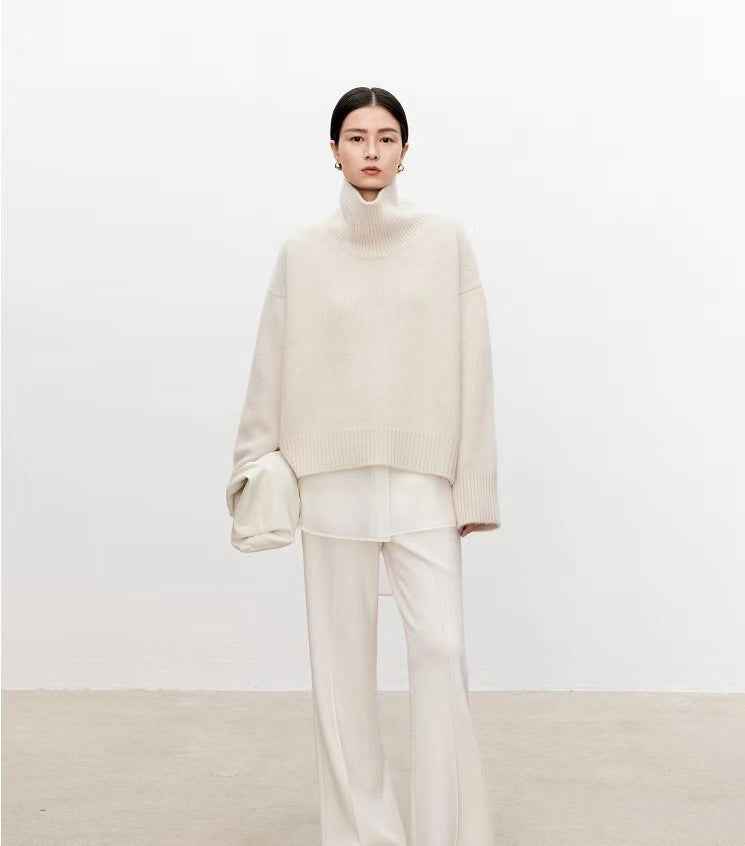High Neck Cashmere Sweater Women - Loose Thick Woolen Sweater with Knitted Base-Casual Fashion - The Artisan's Wardrobe