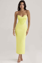 Solid Color Strapless Fishbone Back Dress with Slit - Tight and Sexy Fit-Casual Fashion - The Artisan's Wardrobe