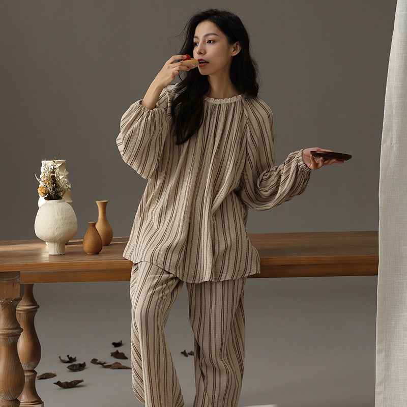 Couple's sleepwear autumn new item Wabi Sabi style cotton yarn can be worn outside loose men's and women's home clothes-Casual Fashion - The Artisan's Wardrobe