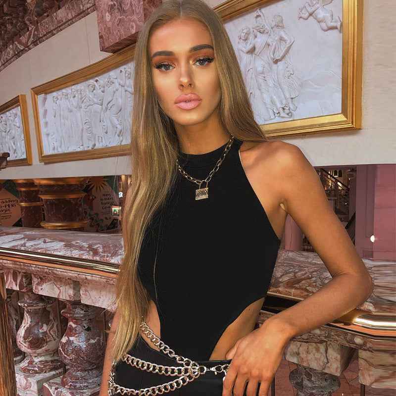 European and American Women's Slim Fit Jumpsuit with Sexy Hanging Neck and High Slit-Casual Fashion - The Artisan's Wardrobe